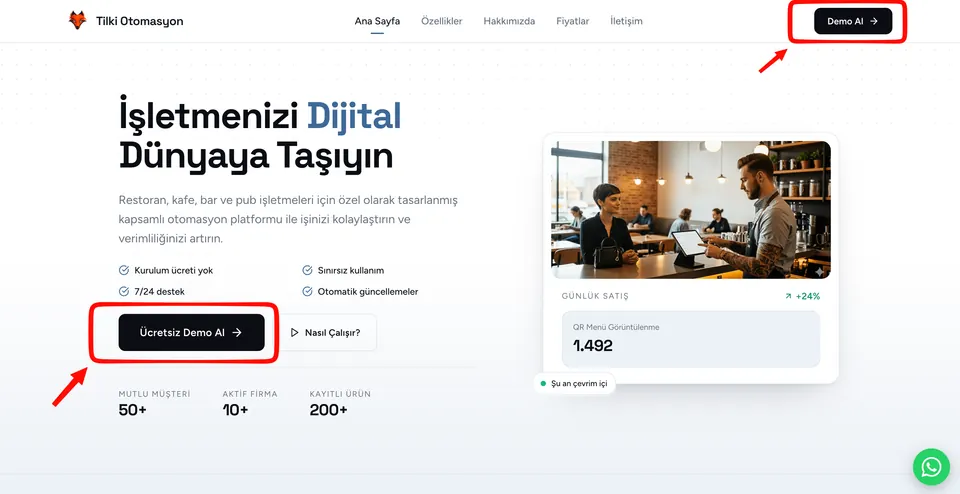 Web sitesinden demo talebi oluşturun