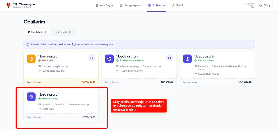 Kazanılan ödül uygulamaya düşer