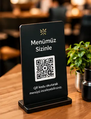 Kafe masasında QR kodlu menü standı