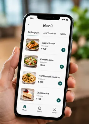Telefon ekranında kategorilere ayrılmış QR menü